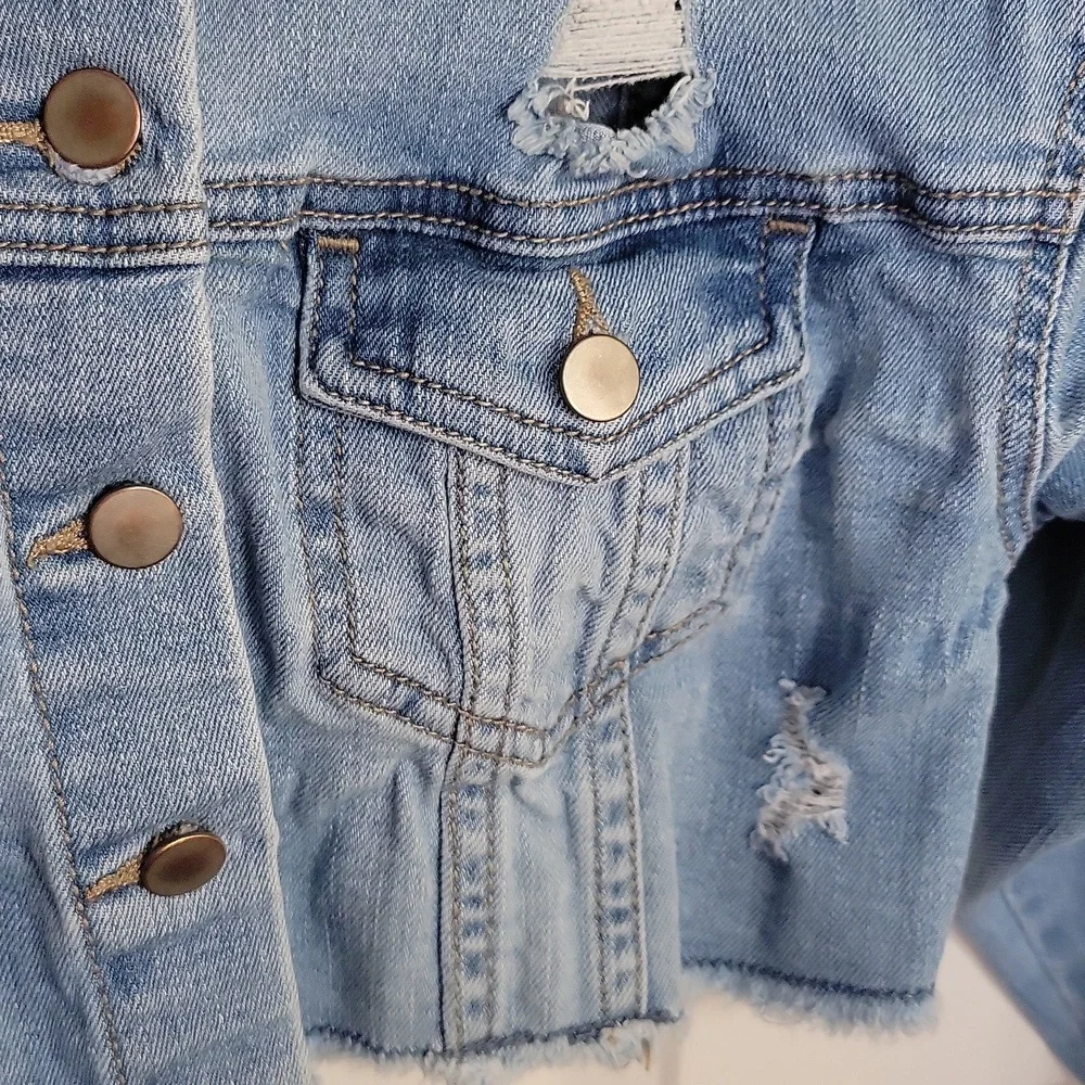 Wonder Nation Cropped Raw Hem Denim Jacket Distressed Blue Girls S 6-6X